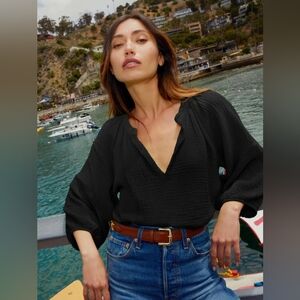 NATION LTD Geneva Romantic Black Pima Cotton Blouse L